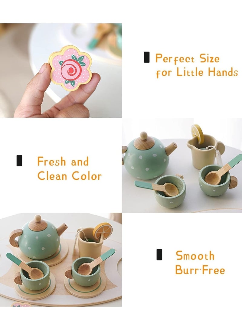 كابسترو طقم شاي خشبي للأطفال - مجموعة ألعاب حفلة شاي تخيلية مع إبريق شاي وأكواب وصينية | لعبة اجتماعية تعليمية خالية من الشاشات ومناسبة للعب الأدوار في مرحلة ما قبل المدرسة للأطفال من سن 3 سنوات فما فوق - طقم شاي باللون الأزرق الفاتح - Image 4